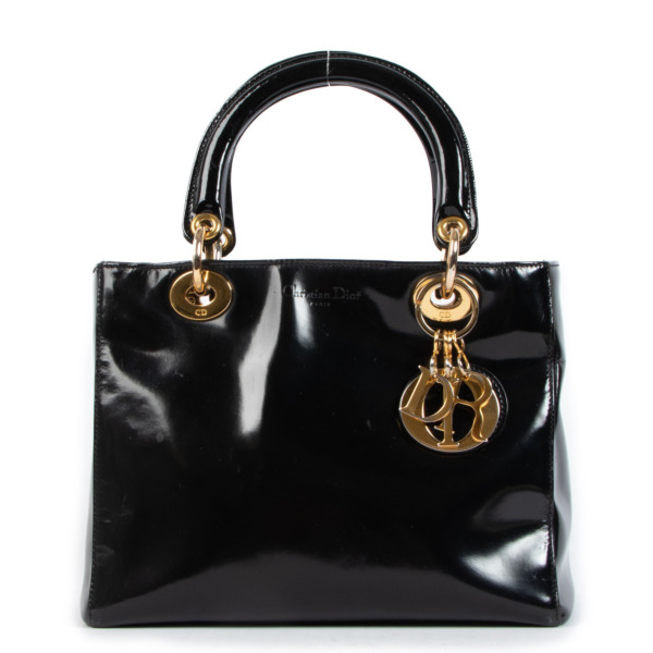 Dior Medium Lady Dior, Patent leather, Black GHW - Laulay Luxury