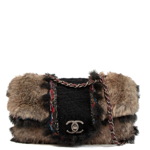 Chanel Rare Fantasy Faux Fur and Wool Maxi Classic Flap Bag Labellov
