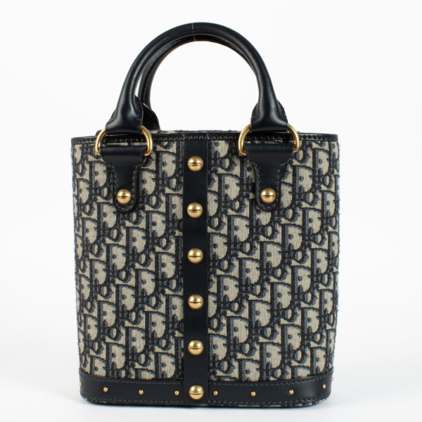 Christian Dior Navy Blue Oblique Canvas Small Tote Bag ○ Labellov