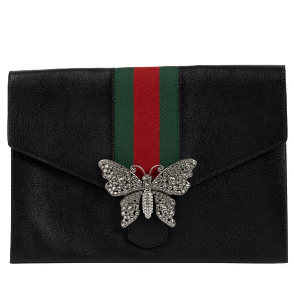Gucci Black Crystal Butterfly Clutch Labellov Buy and Sell Authentic Luxury