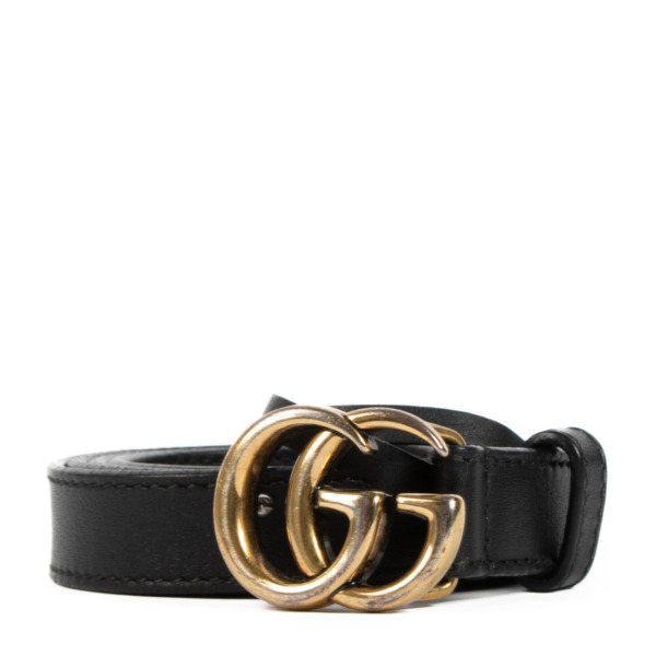 Gucci Black Leather GG Marmont 20 mm Belt - size 85