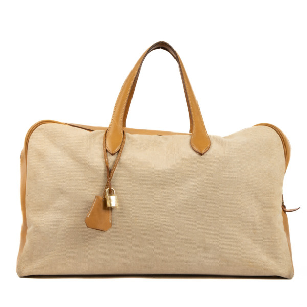 Hermès Toile H/Natural Leather Victoria 50 Travel Bag ○ Labellov