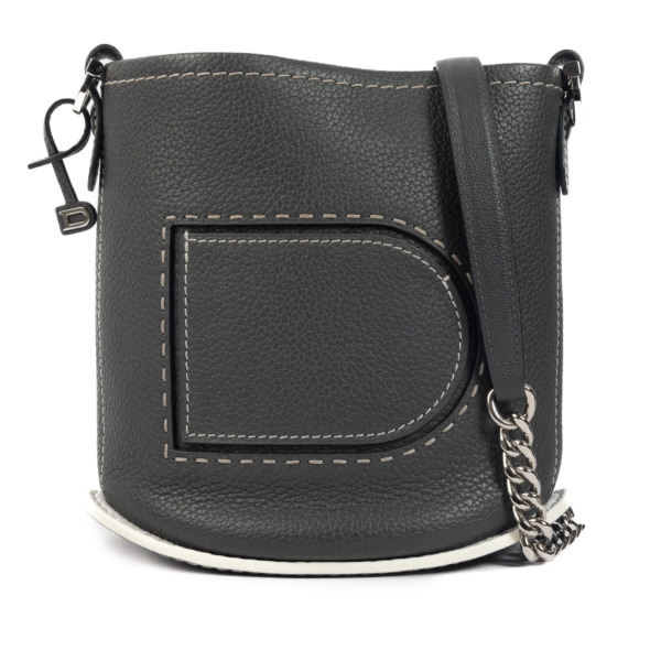 Delvaux Grey Le Pin Mini Bucket Surpiqué Crossbody Bag + EXTRA strap