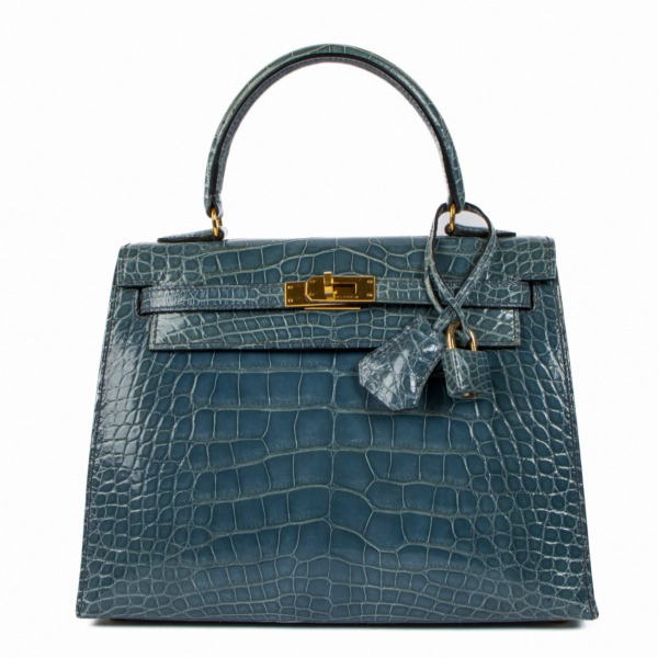 Hermès Kelly 25 Bleu Jean Shiny Alligator Mississippiensis
