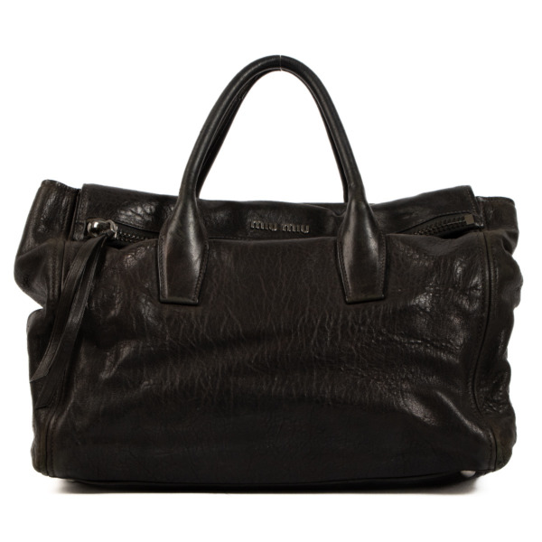 大切な Zip Leather Grainy Black Miu Miu Tote Buy ○ Labellov ○ Bag パック・フェイスマスク