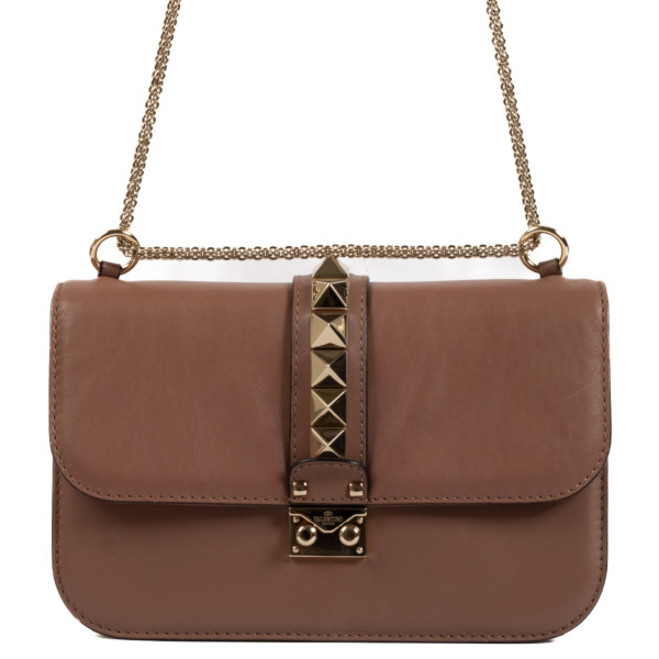 Valentino Garavani Brown Leather Glam Lock Medium Crossbody