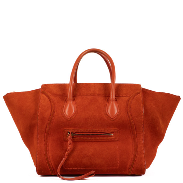 Celine Orange Suede Luggage Phantom Medium Bag Labellov Buy