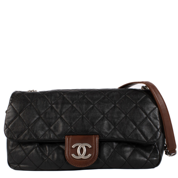 Chanel Bicolor Black and Brown Calfskin Flap Bag ○ Labellov
