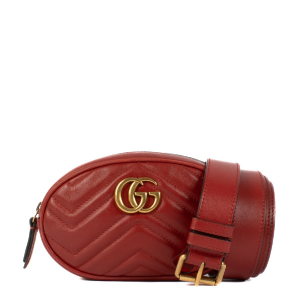 Gucci Hibiscus Red GG Marmont Belt Bag Labellov Buy and Sell Authentic Luxury
