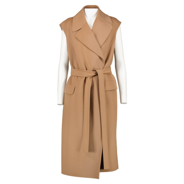 Sleeveless camel coat hot sale