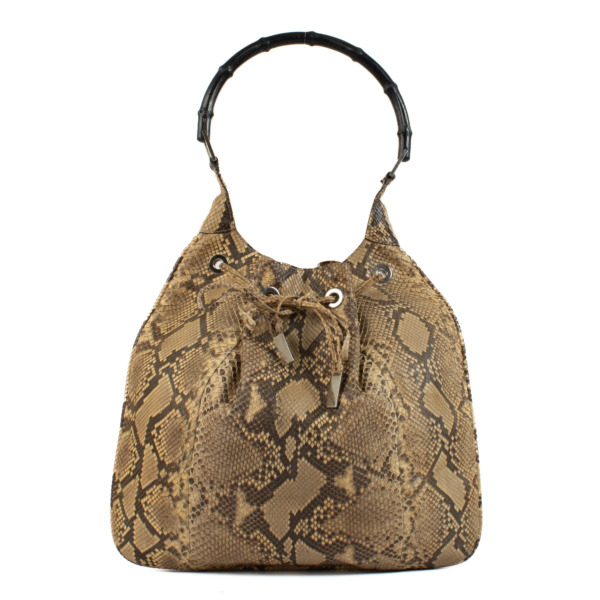 Gucci Beige Python Drawstring Bamboo Handle Hobo Bag Labellov Buy and Sell Authentic Luxury