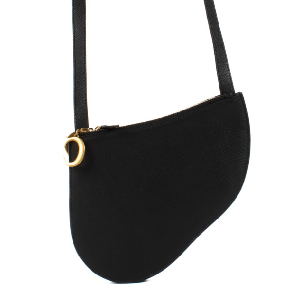 Christian Dior Black Leather Triple Zip Saddle Crossbody Bag