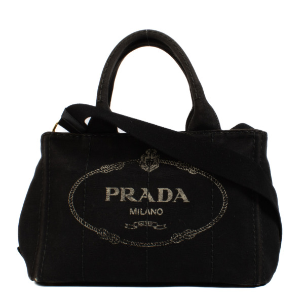 Prada Black Cotton Canvas Canapa Small Tote Bag Labellov Buy and Sell Authentic Luxury
