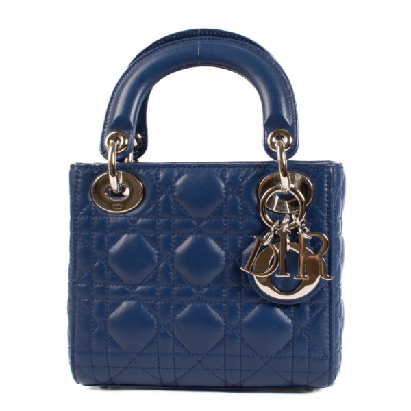 Christian Dior Royal Blue Lambskin Mini Lady Dior Bag Labellov Buy and Sell Authentic Luxury