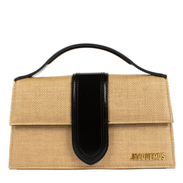 Jacquemus Ivory/Black Faux Raffia Le Grand Bambino Bag