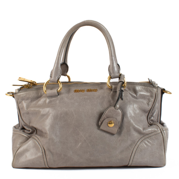 miumiu vitello shine handbag 2way 付属品全付き Miu Miu Grey Vitello Shine Satchel Bag ○ Labellov ○ Buy