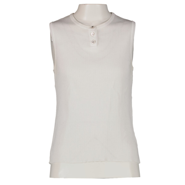 Chanel 97P White Cotton CC Button Sleeveless Top ○ Labellov