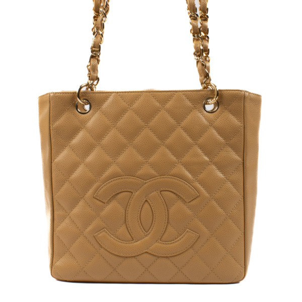 Chanel Beige Caviar Leather Small Shopper Shoulder Bag