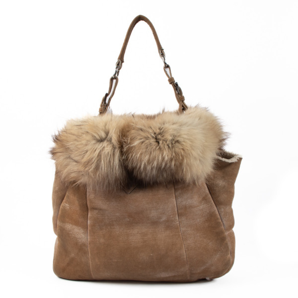 Prada Beige Shearling/Fox Hobo Shoulder Bag ○ Labellov ○ Buy and