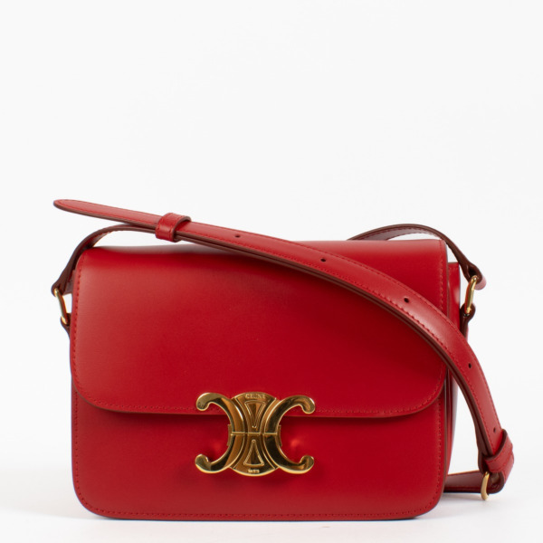 Celine Red Shiny Calfskin Teen Triomphe Bag ○ Labellov