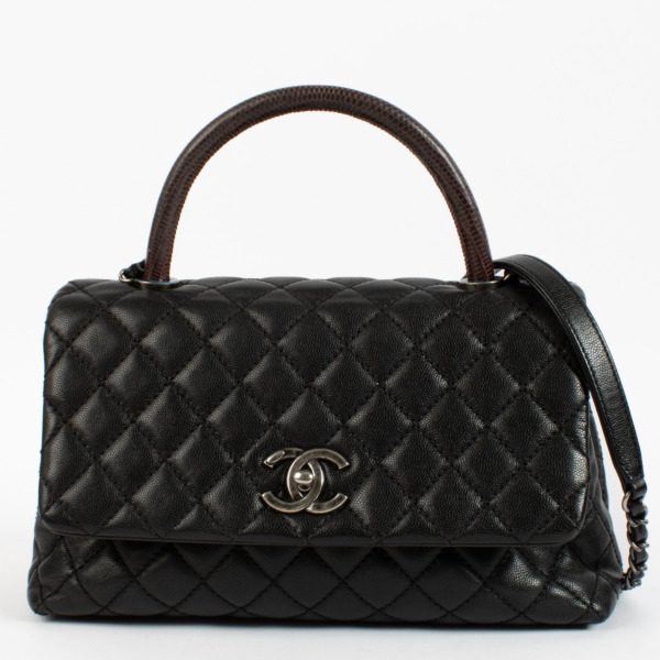Chanel Black Caviar/Lizard Large Coco Handle Bag ○ Labellov