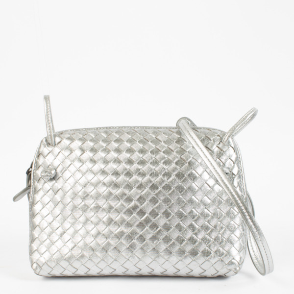 Bottega Veneta Silver Intrecciato Leather Nodini Crossbody Bottega Veneta Silver Intrecciato Leather Nodini Crossbody
