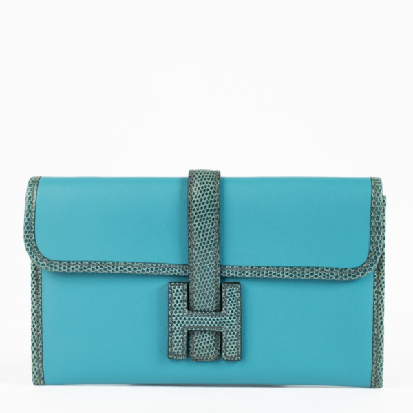 Hermès Jige Duo Wallet Bleu Paon Swift/Lizard ○ Labellov ○ Buy