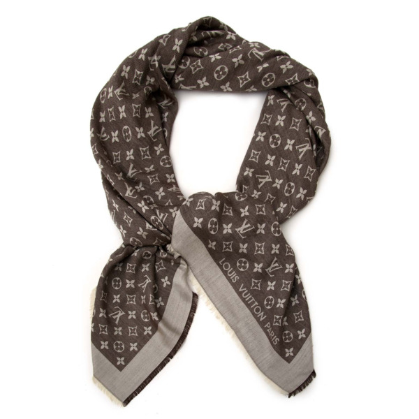 Louis Vuitton Brown Silk Monogram Scarf Labellov Buy and Sell Authentic ...