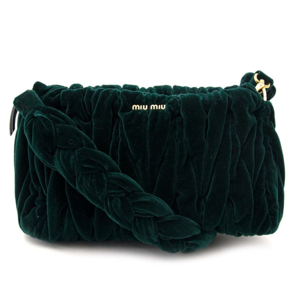 Miu Miu Emerald Green Velvet Shoulder Bag Labellov Buy and Sell