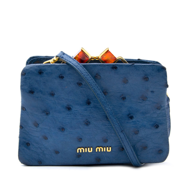 Miu Miu Blue Mini Leather Ostrich Bag Labellov Buy and Sell Authentic