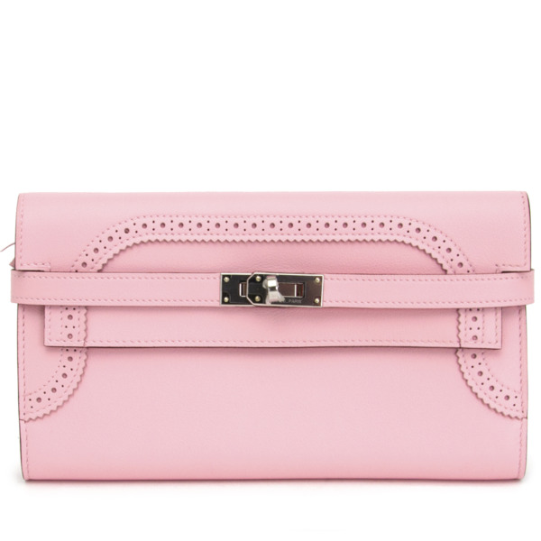 Brand New Hermès Kelly Ghillies Wallet Rose Sakura Classique Veau Swift ...