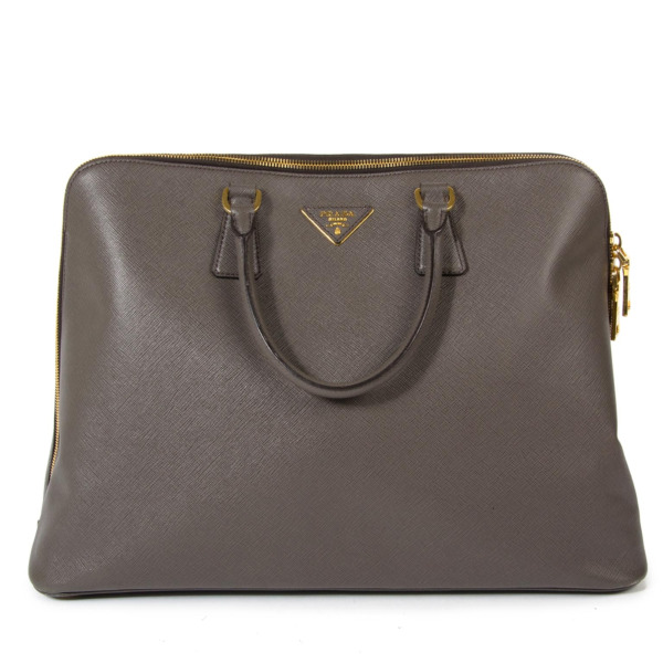 Prada Grey Saffiano Lux Bauletto ○ Labellov ○ Buy and Sell