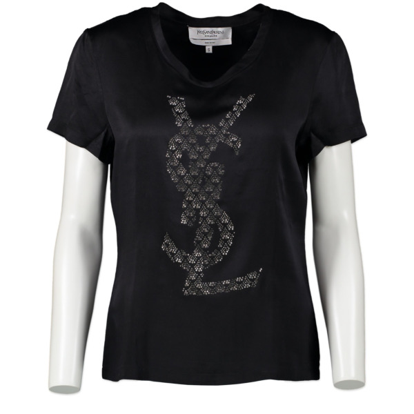 Yves Saint Laurent YSL Crystal Logo Black Tshirt Labellov Buy and Sell ...