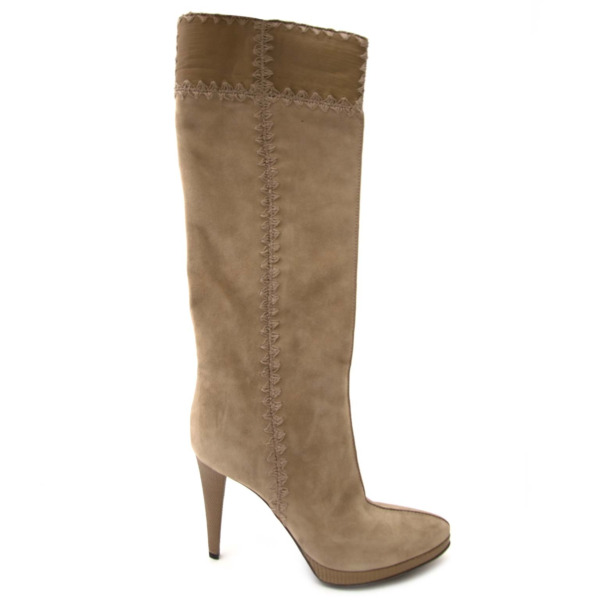 Sergio Rossi Suede Beige Mid-Calf Boots - Size 38.5 ○ Labellov