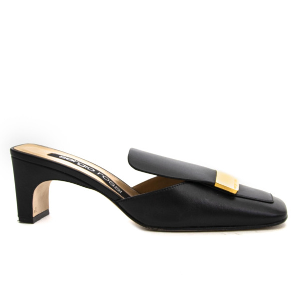 【送料&関税込】Sergio Rossi Leather Mules Sergio Rossi Black Leather Mules - Size 36.5 ○ Labellov