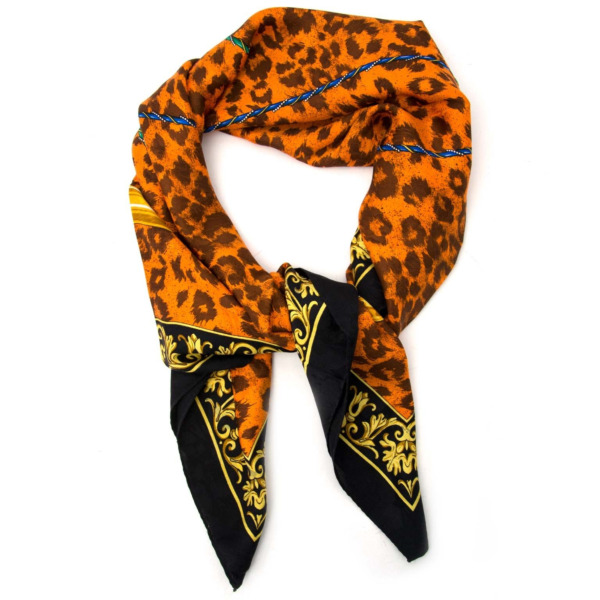 Versace Silk Orange Printed Scarf Labellov Buy and Sell Authentic Luxury