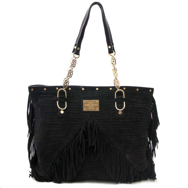 Gianni Versace Black Suede Fringe Shoulder Bag Labellov Buy and Sell ...