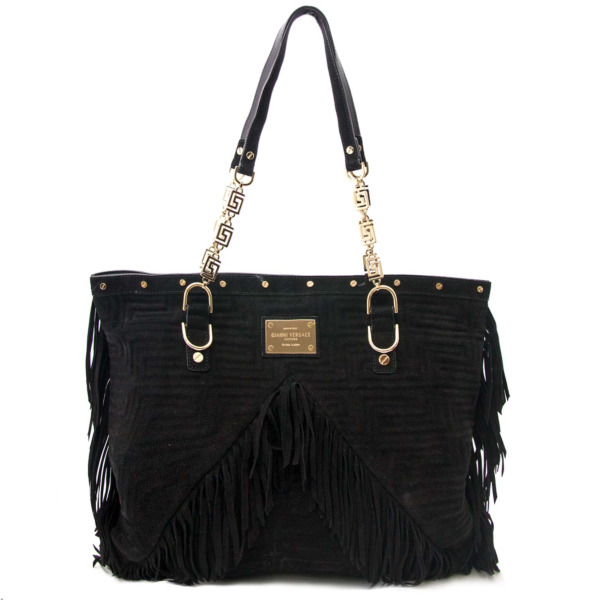 Gianni Versace Black Suede Fringe Shoulder Bag Labellov Buy and Sell