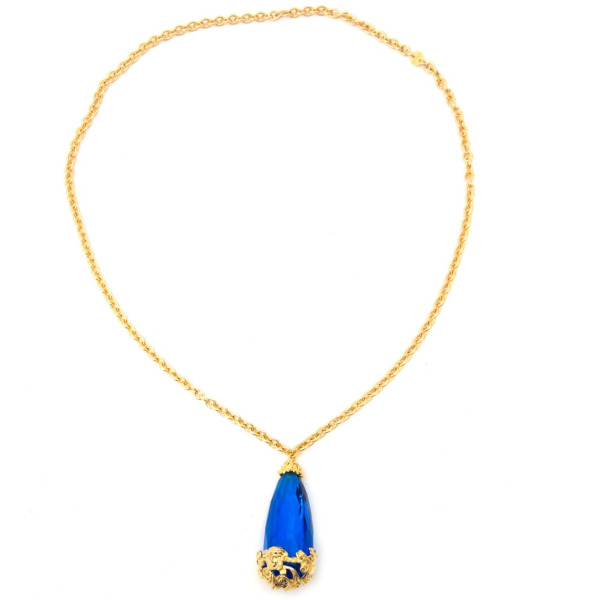 VERSACE 青色メダリオン ネックレス Versace Blue Stone Gold Chain Necklace ○ Labellov ○ Buy and Sell