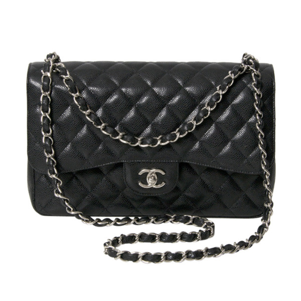 Chanel black caviar jumbo double flap silver hardware discount